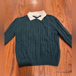 Subdued Dark Green Collared Cable Knit Sweater